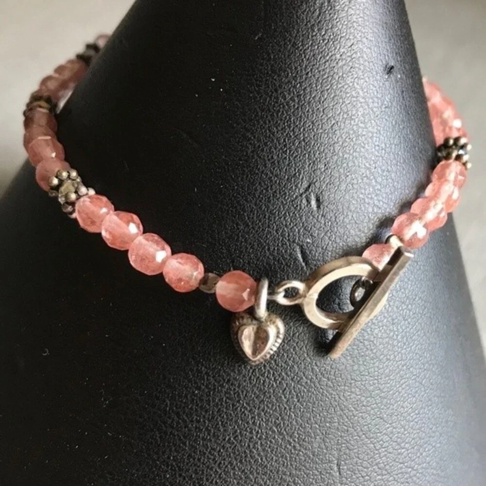 Vintage Handmade Strawberry Quartz Swarovski Crystal Sterling Silver Bracelet